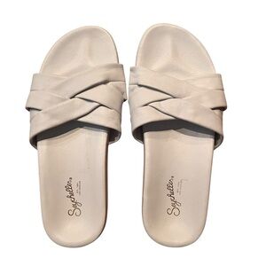 Seychelles Los Angeles White Leather Criss Cross Slide Sandals SZ 8